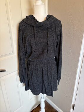 Daily Practice Anthropologie Cozy Charcoal Hooded knit Long-Sleeve mini Dress